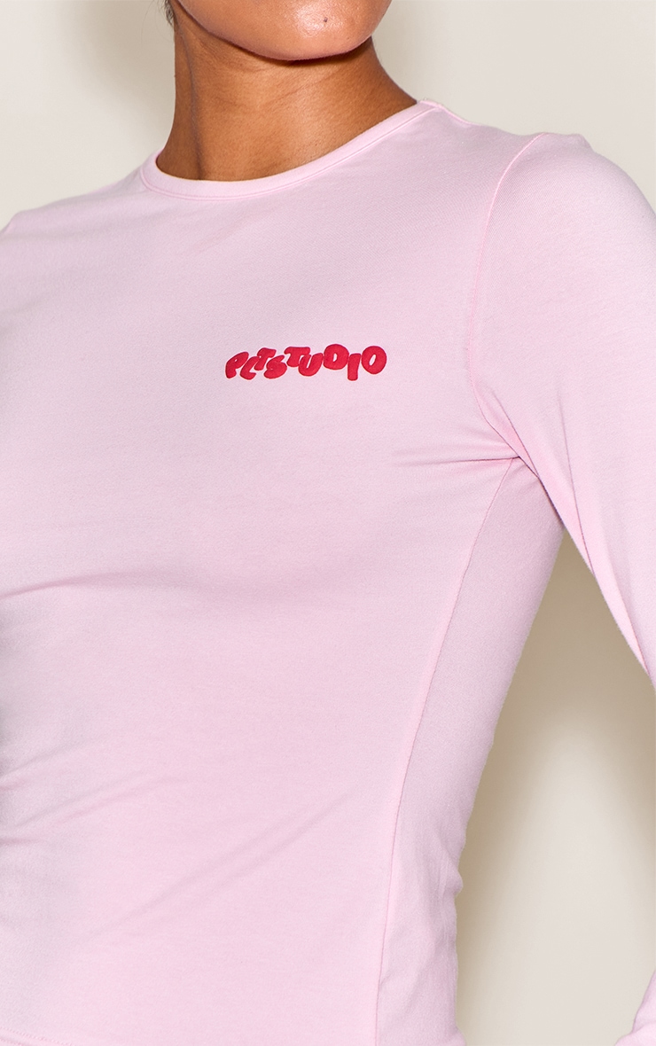 Pink Plt Studio Puff Print Cotton Long Sleeve Crop Top image 4