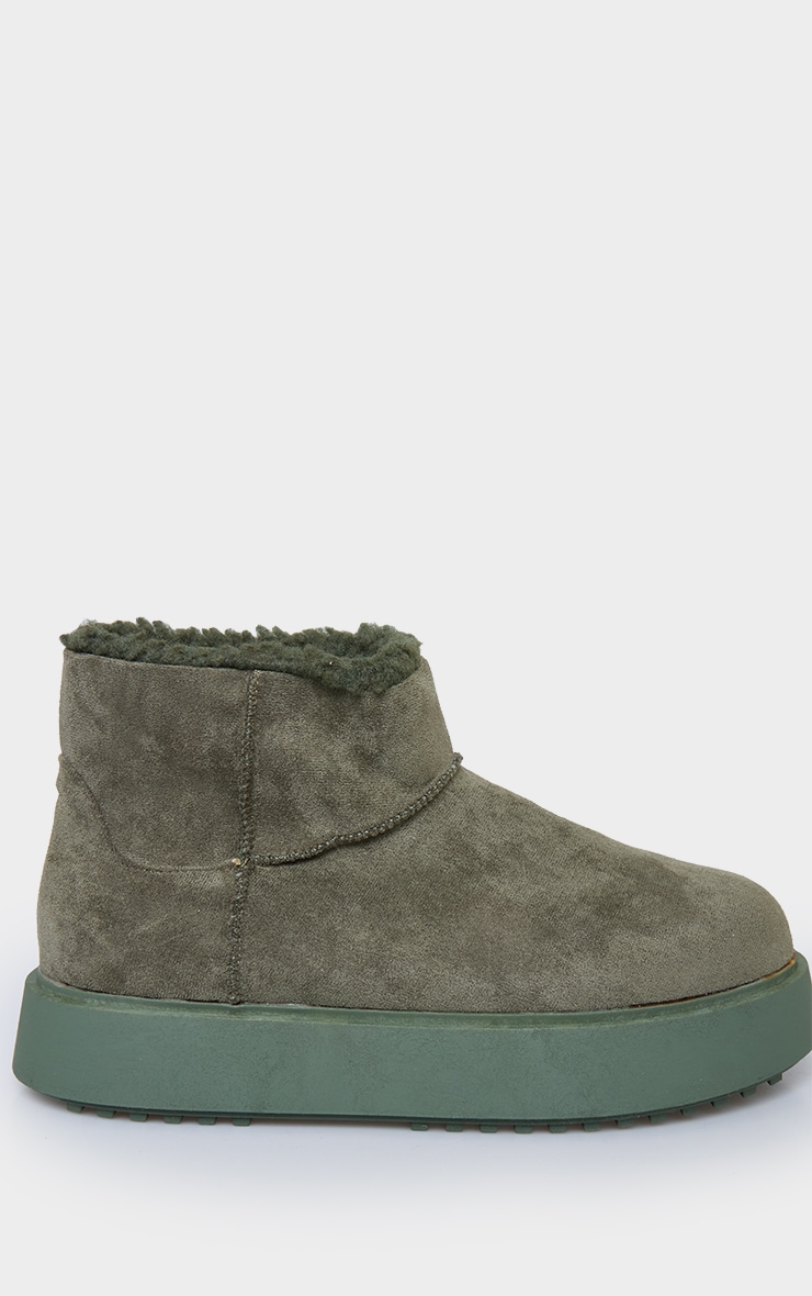 Khaki Faux Suede Round Toe Thick Flat Sole Ankle Boots image 4