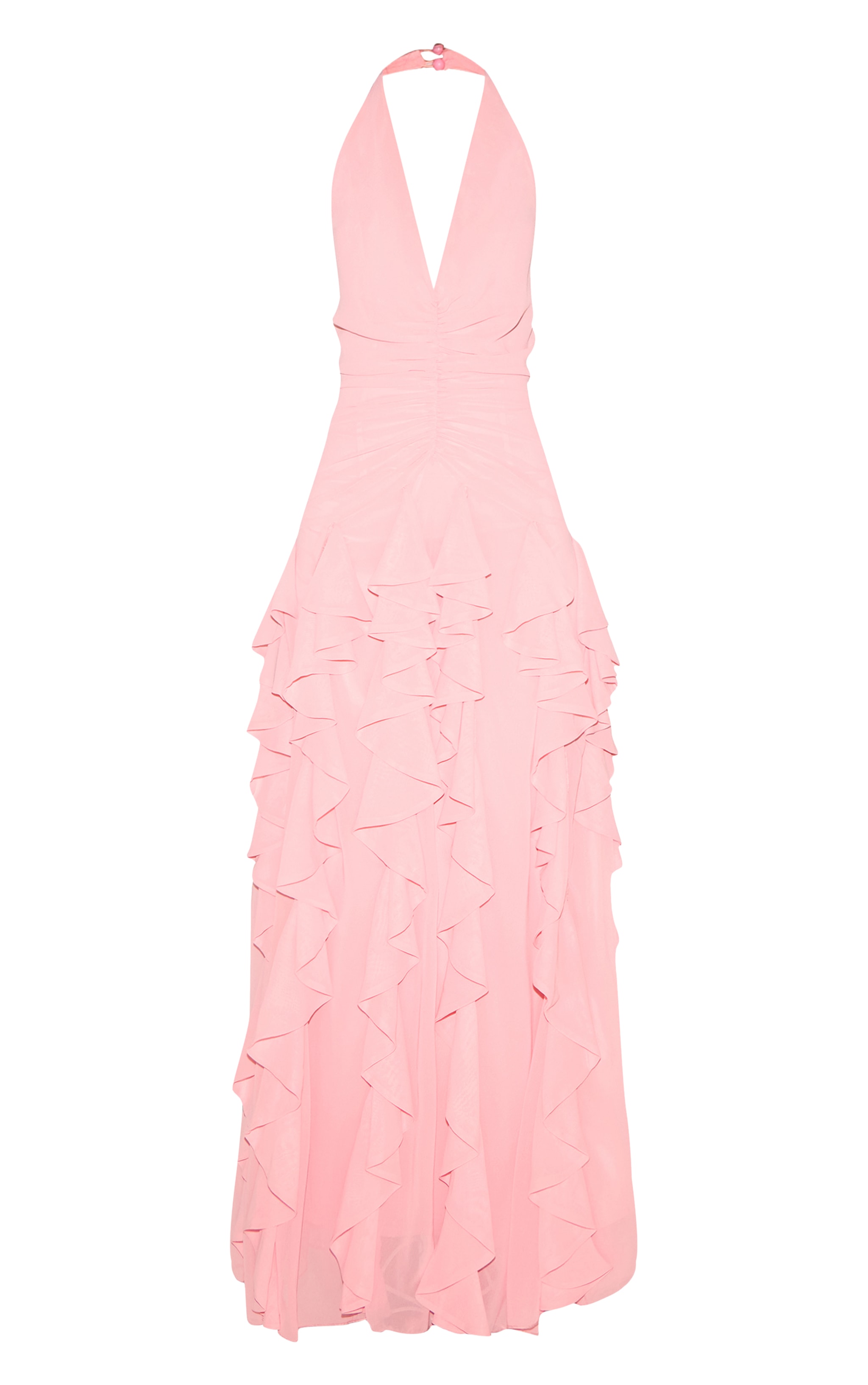 Light Pink Plunge Ruched Frill Detail Maxi Dress image 5