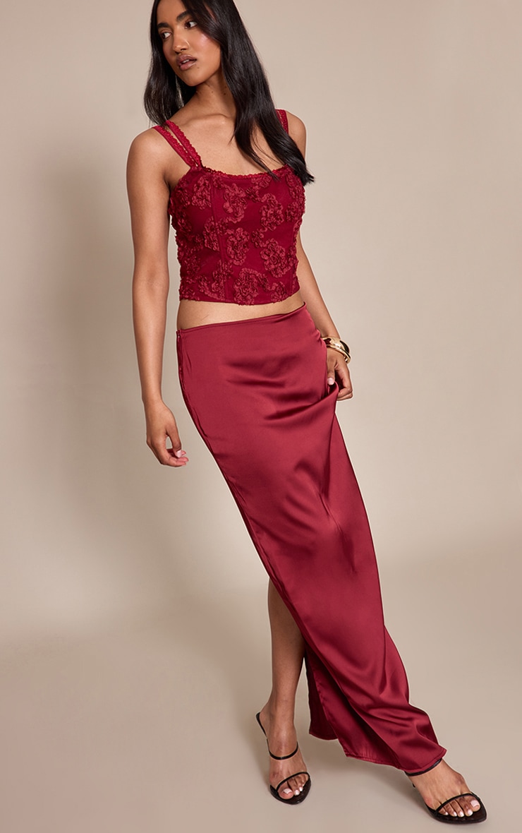Burgundy Floral Textured Boned Corset image 3