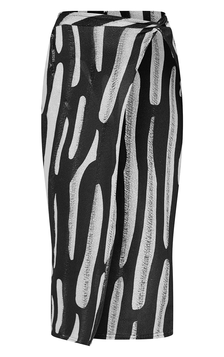  Monochrome Textured Abstract Split Detail Maxi Beach Skirt image 5