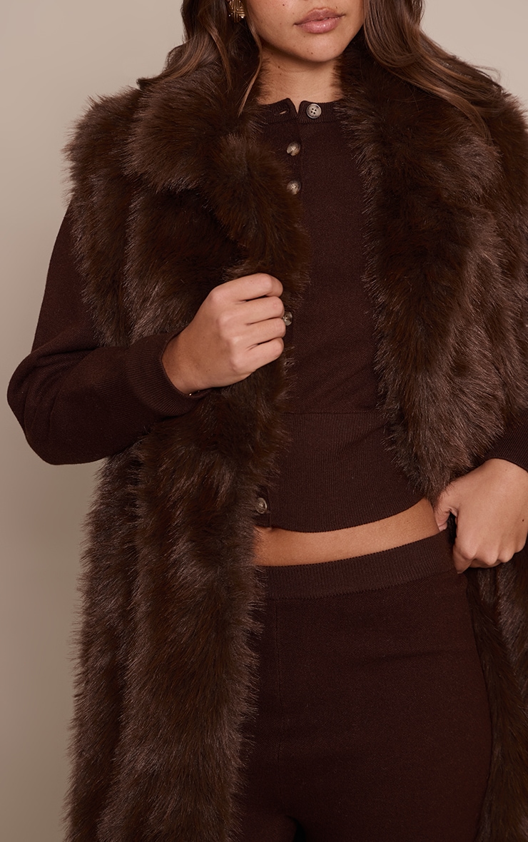 Chocolate Faux Fur Maxi Gilet image 4
