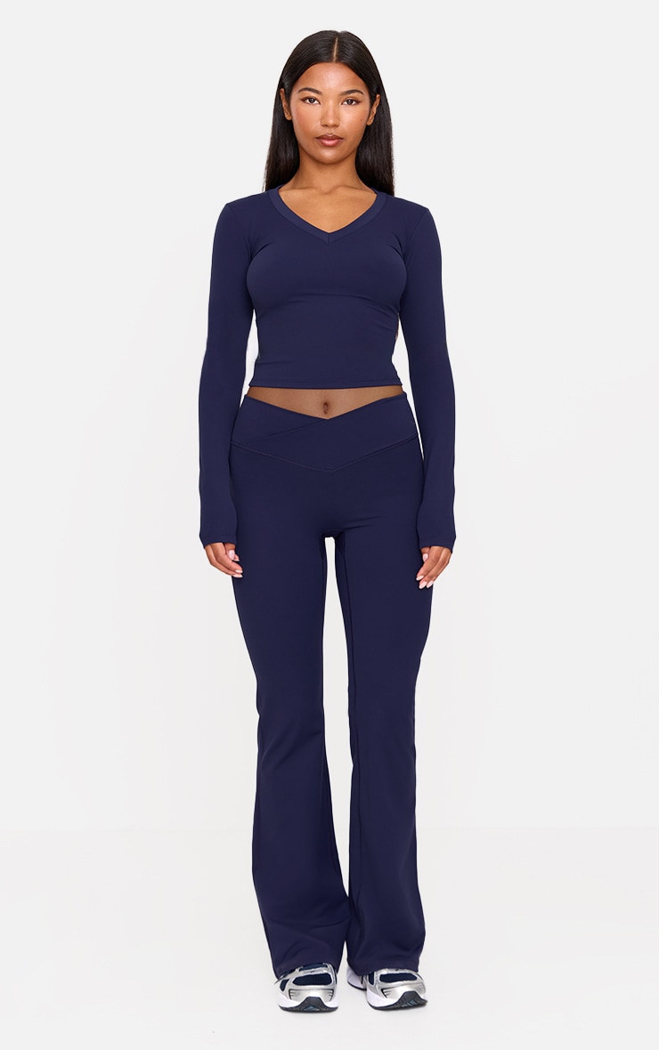 Navy Sculpt V Neck Long Sleeve Top image 3