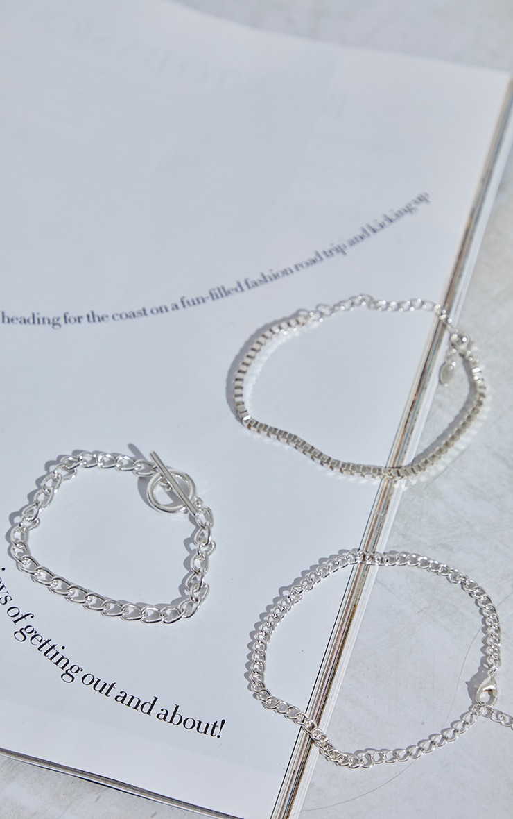 Silver Triple Layered T-Bar Bracelet Pack image 3