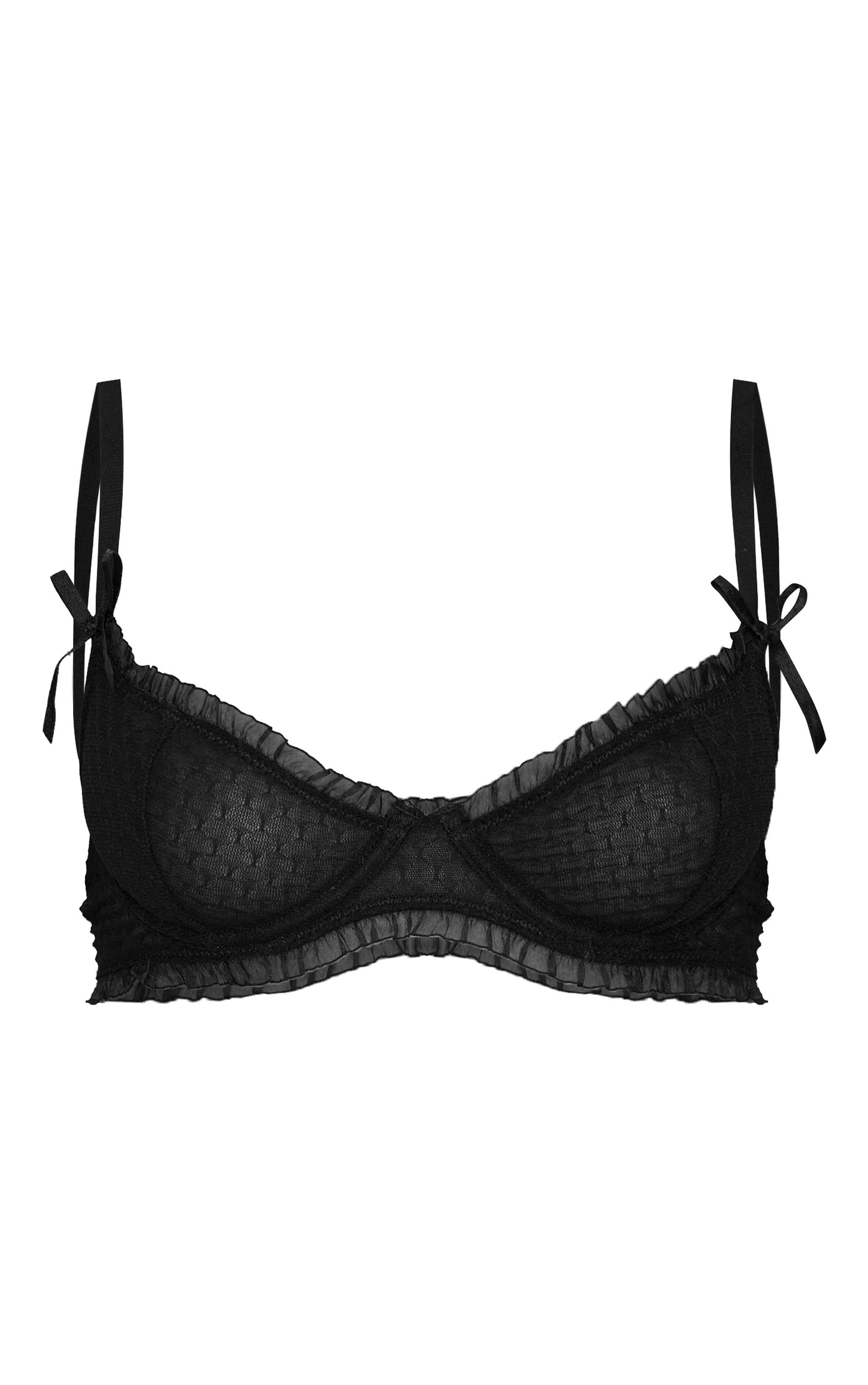 Black Textured Mesh Frill Edge Underwired Bra image 5