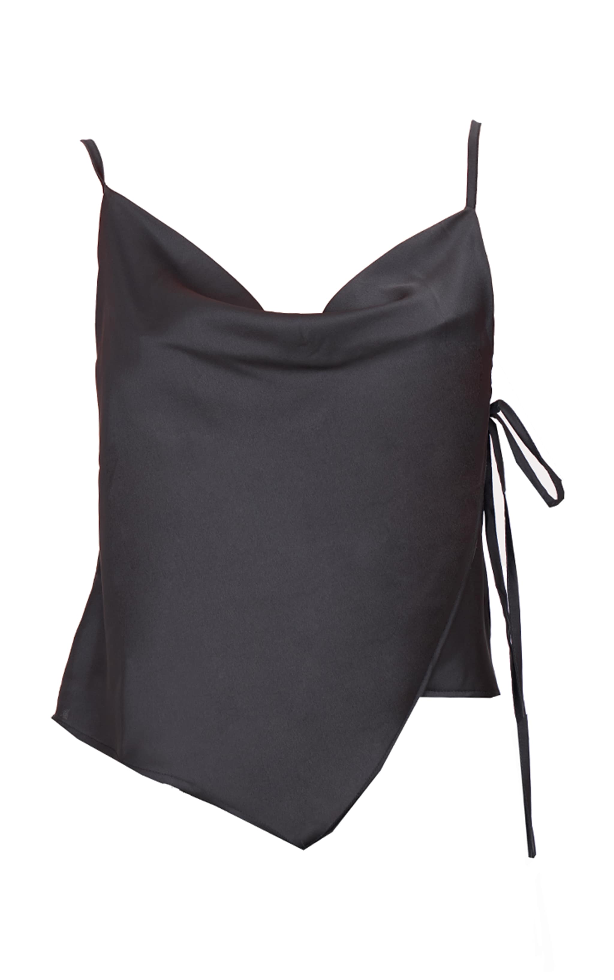 Black Satin Split Hem Asymmetric Long Top image 1