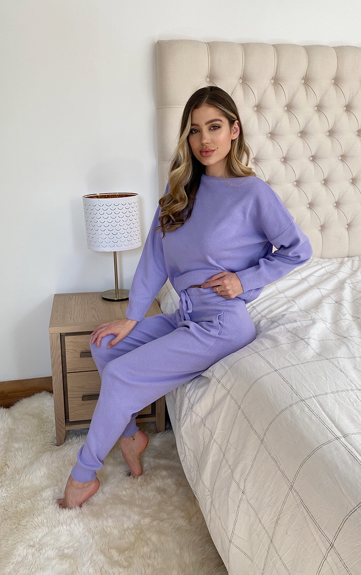 Lilac Slash Neck Knitted Set