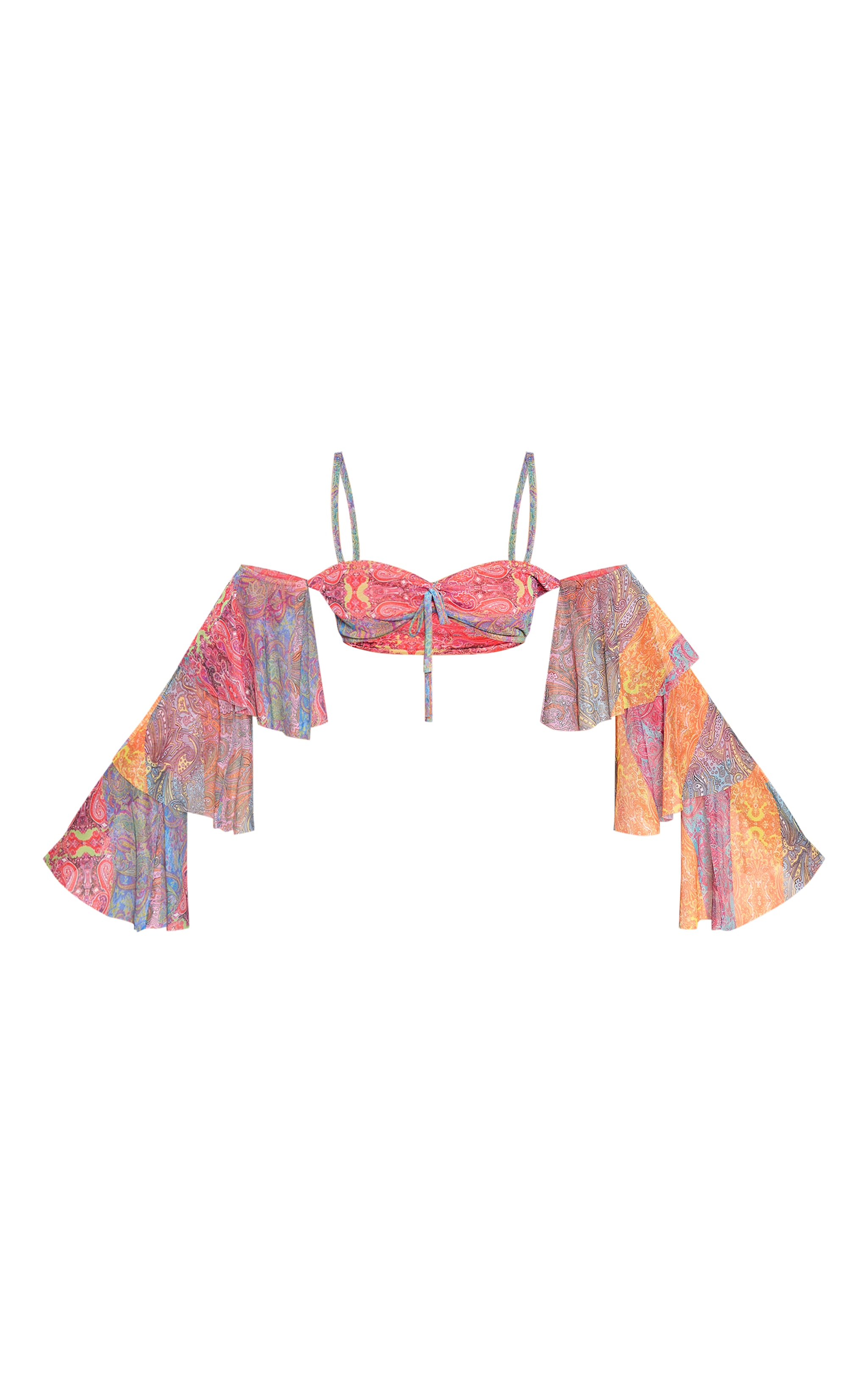 Multi Patchwork Printed Mesh Long Sleeve Crop Top image 5