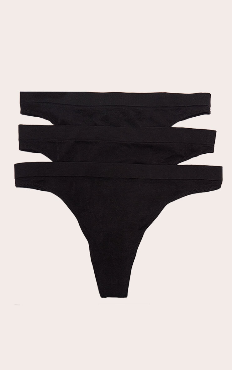 Black Pack Of 3 Seamless Thongs image 4