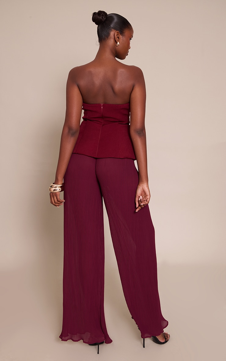 Plum Woven Bandeau Plisse Leg Jumpsuit image 2