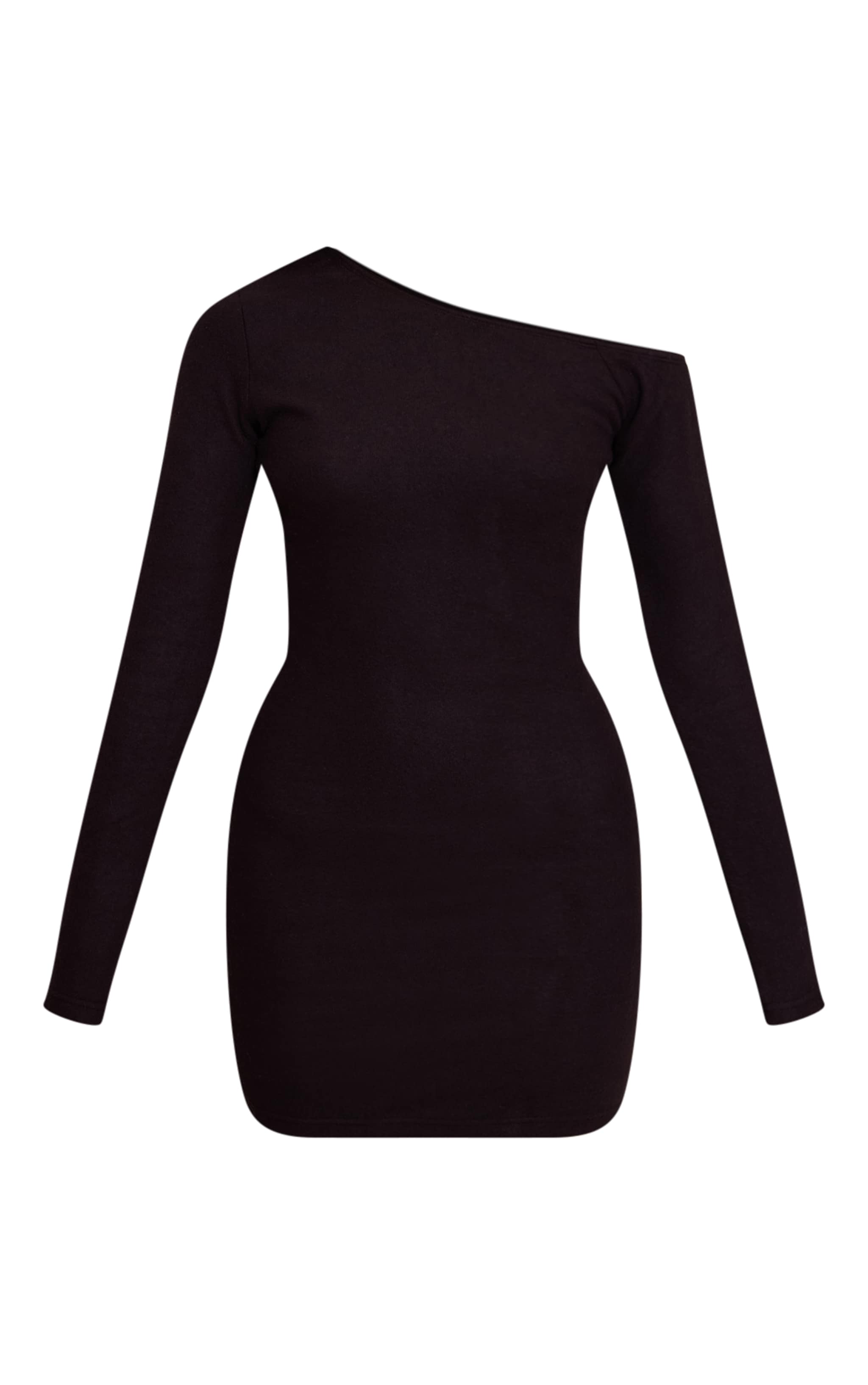 Robe moulante asymétrique très douce noire à manches longues image 5
