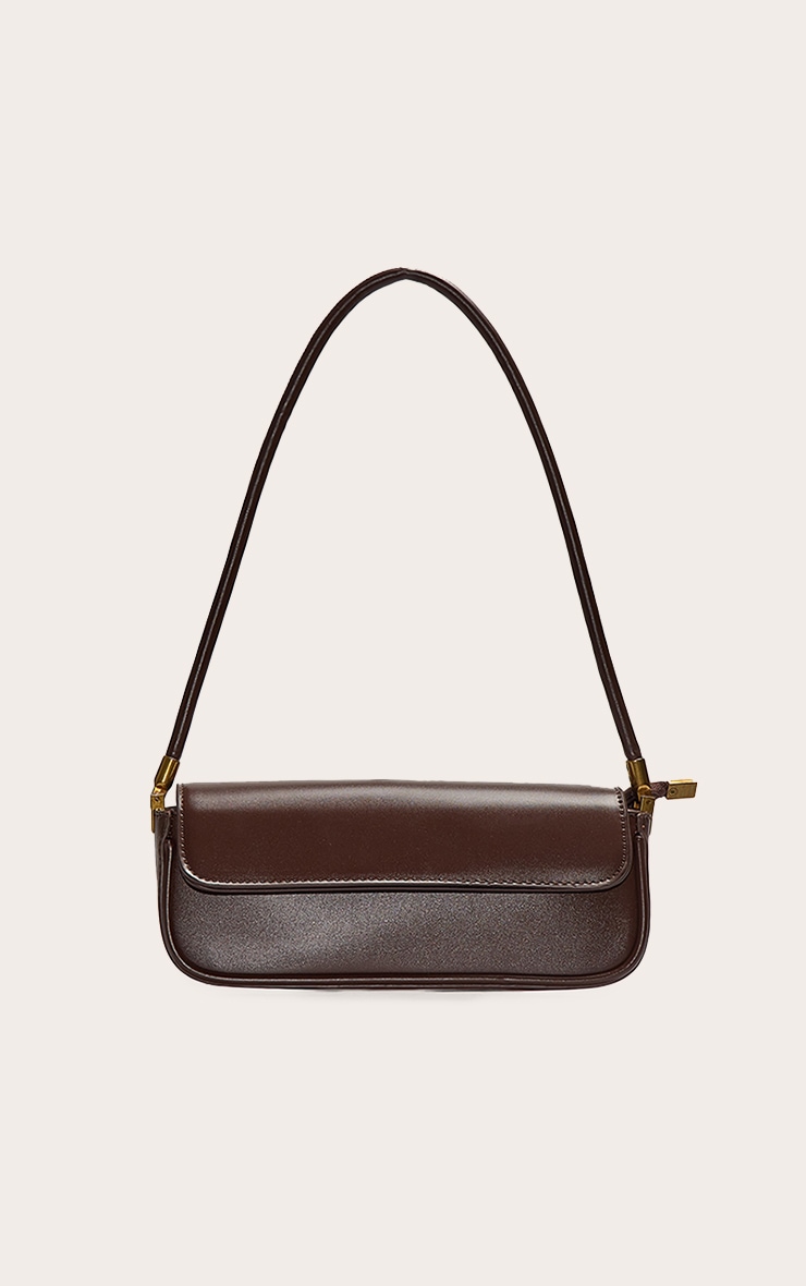 Chocolate PU Skinny Elongated Shoulder Bag image 1