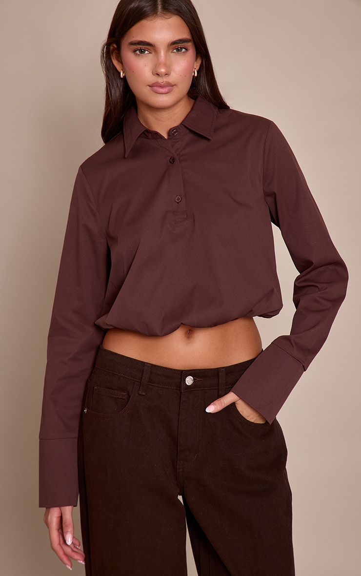 Dark Chocolate Woven Bubble Hem Shirt image 1