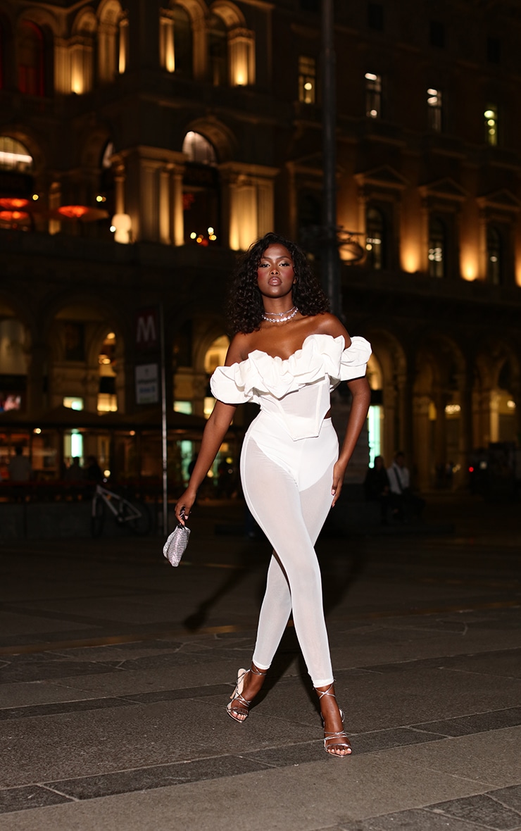 Cream Velvet Bardot Extreme Ruched Panelled Corset image 3