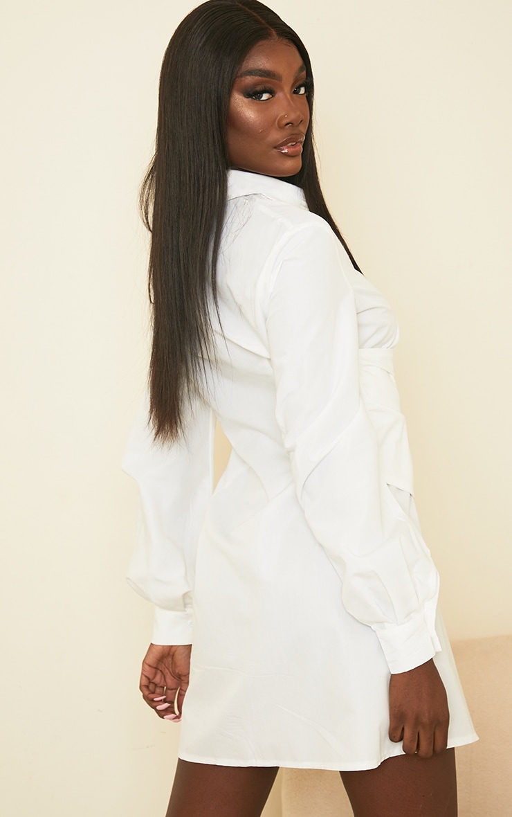 Tall White Corset Detail Shirt Dress image 2