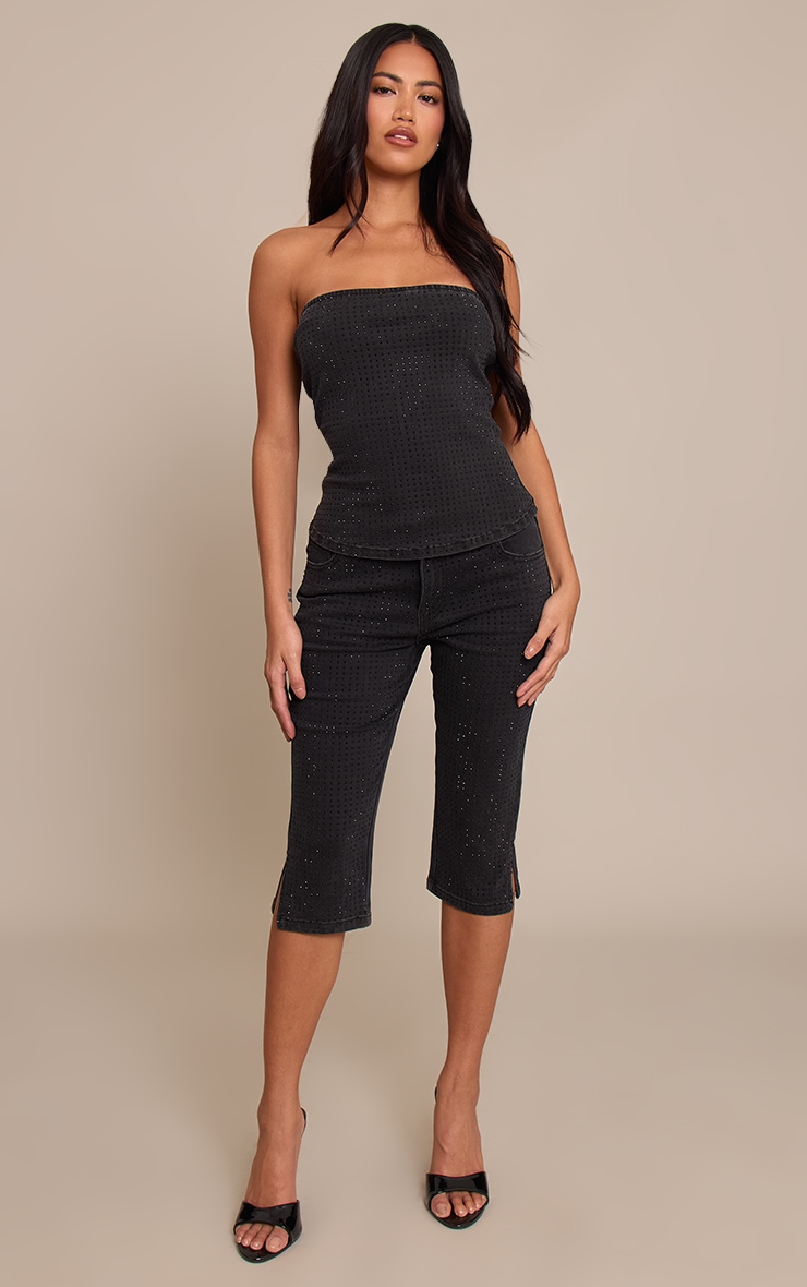 Top en jean noir à strass image 3