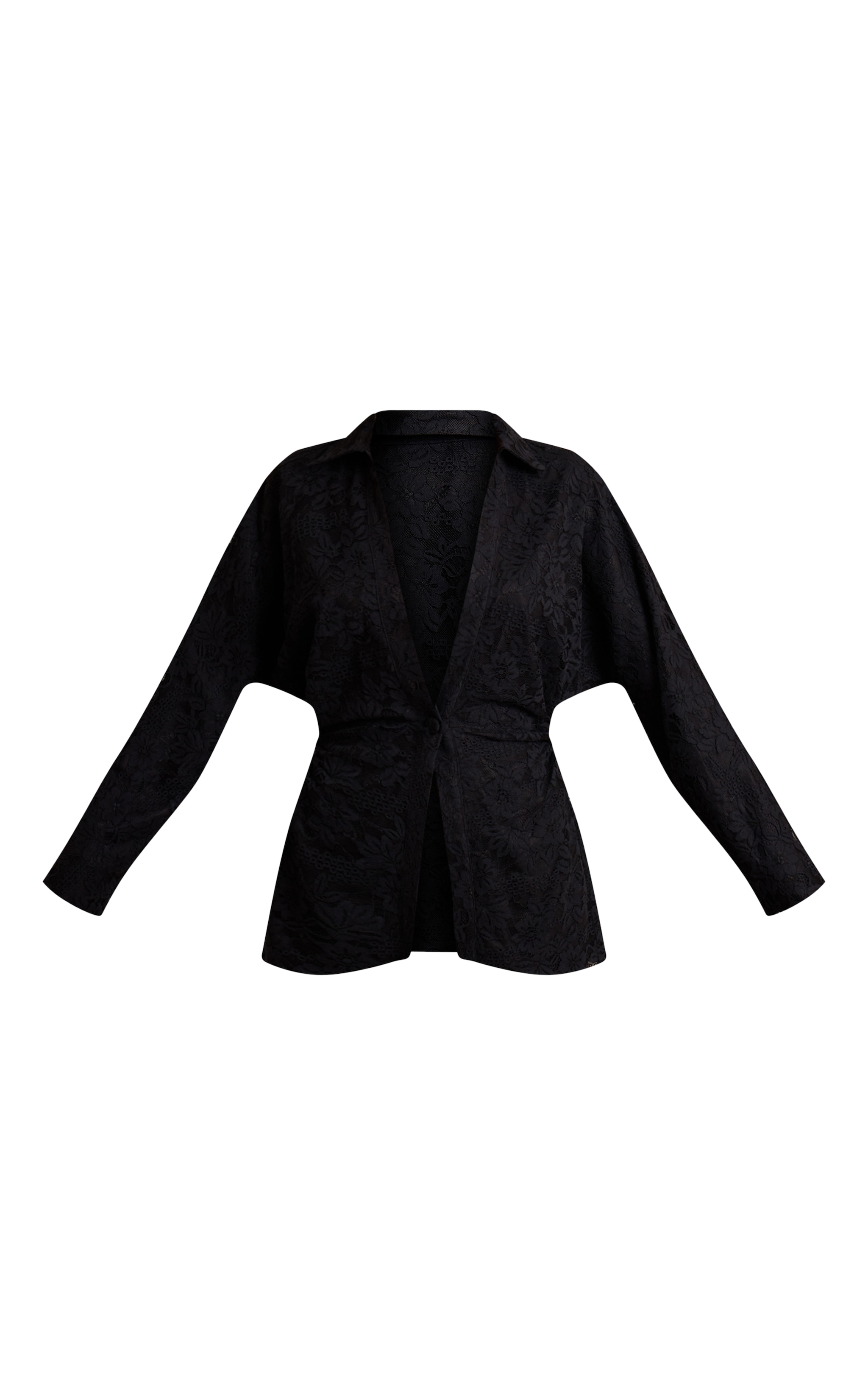 Black Lace Cinched Plunge Shirt image 5