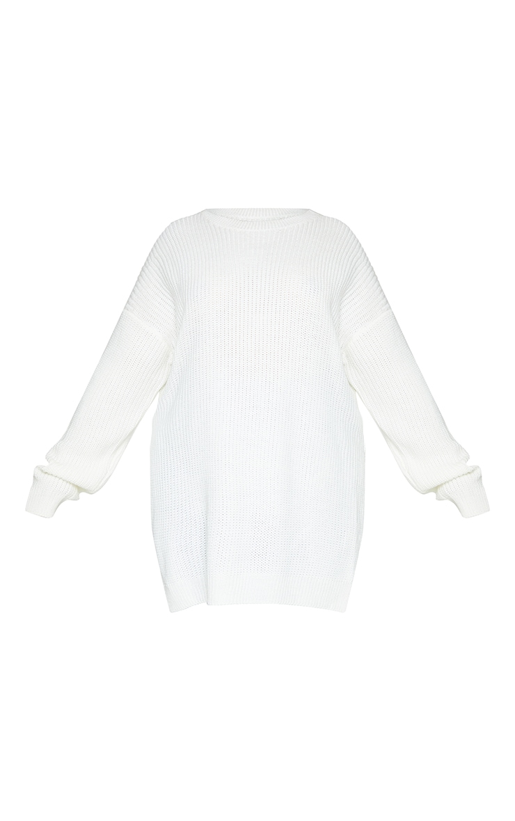 Plus Cream Round Neck Side Split Sweater image 5