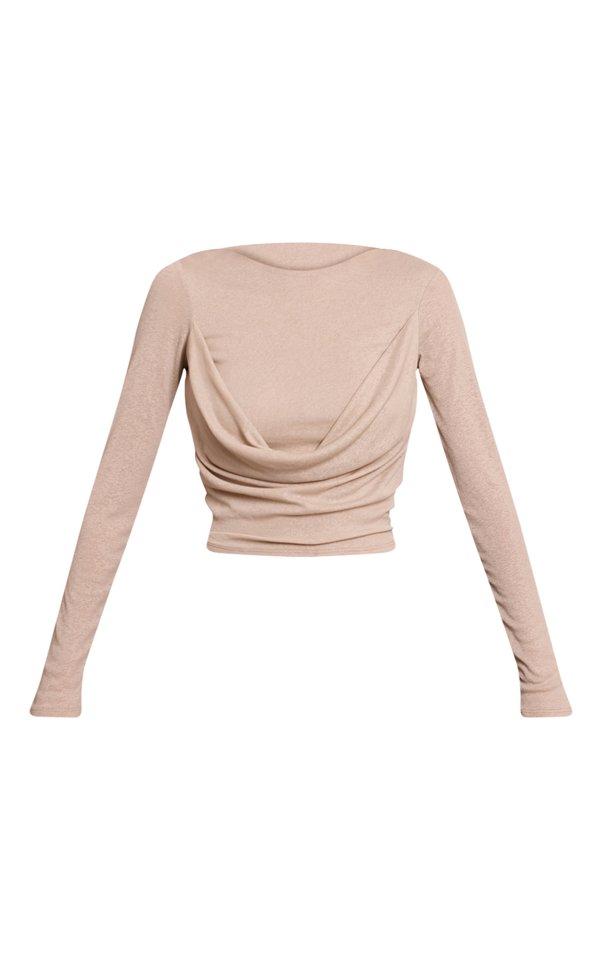 Beige Burnout Mesh Drape Detail Long Sleeve Top image 5