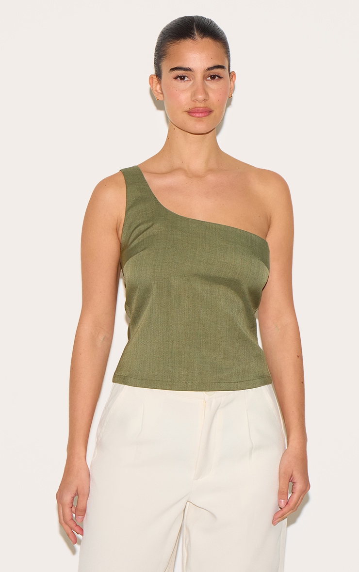  Olive Woven Asymmetric Top image 1