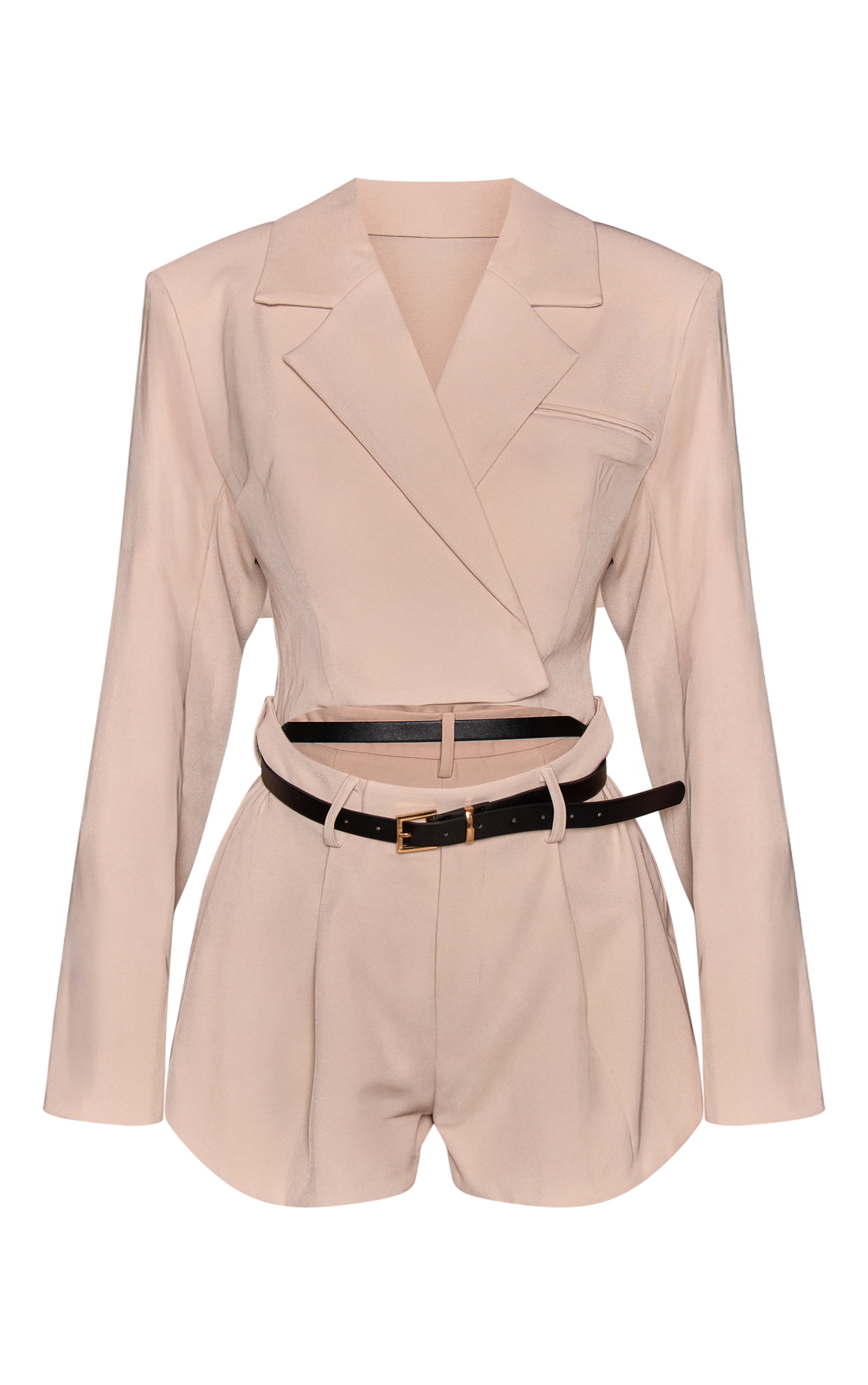 Cream Blazer Belt Detail Romper image 5