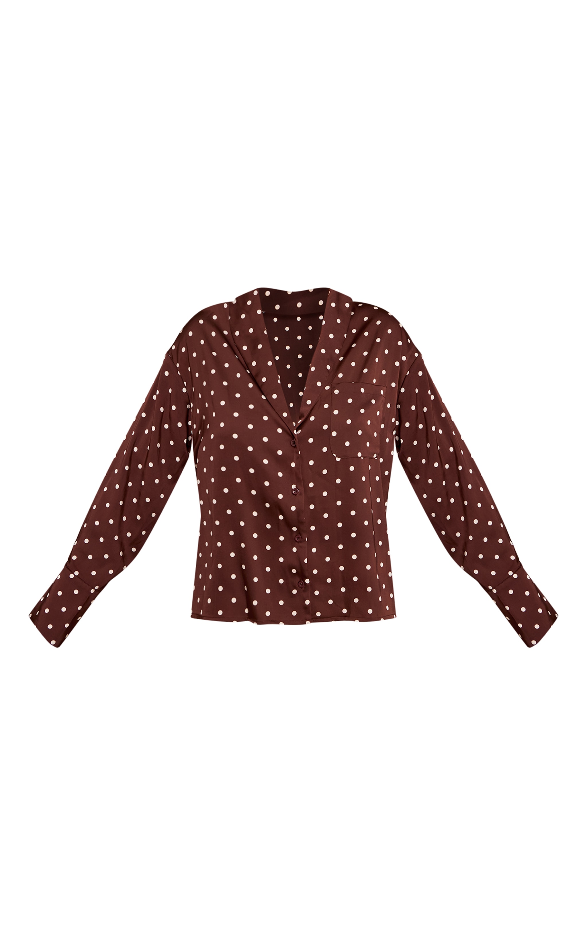 Chemise satinée chocolat à pois et manches longues image 5