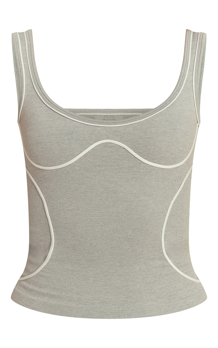Ash Grey Marl Seamless Contrast Seam Gym Vest image 5