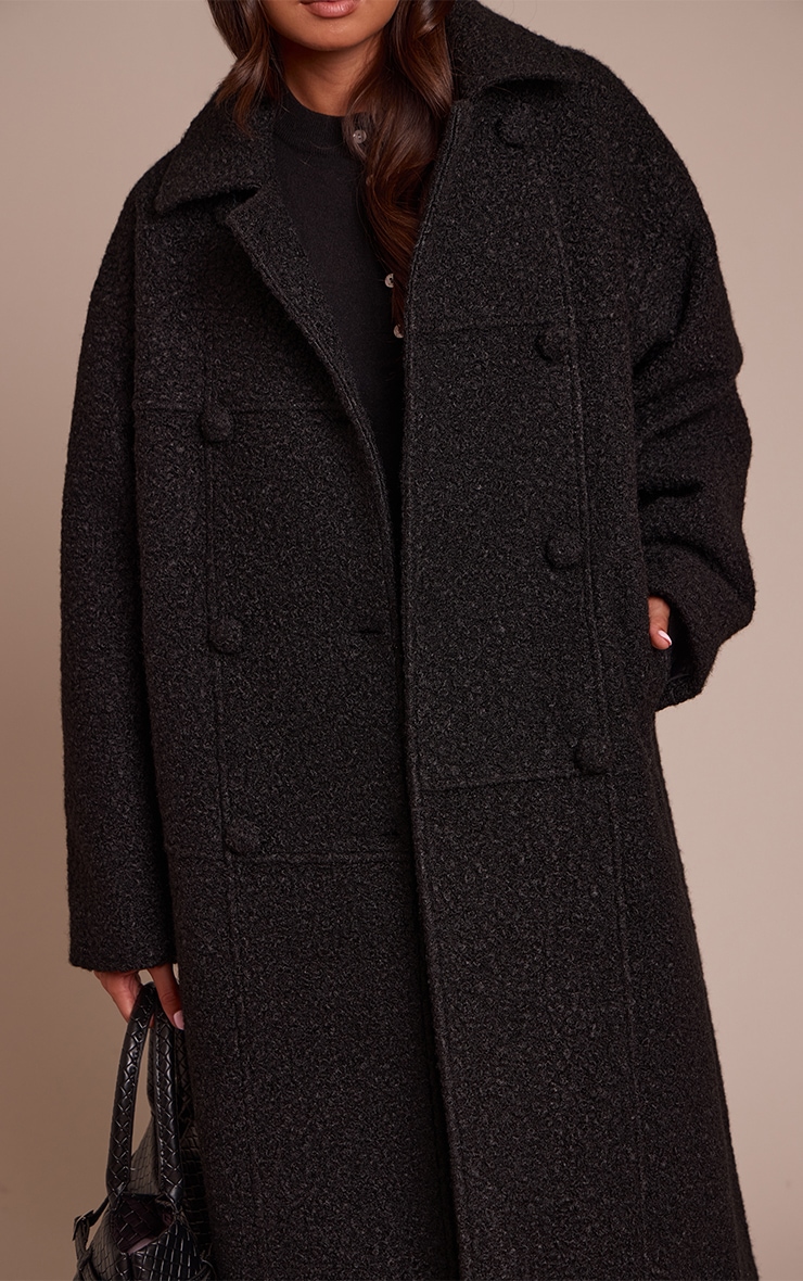 Black Boucle Double Breasted Maxi Coat image 4