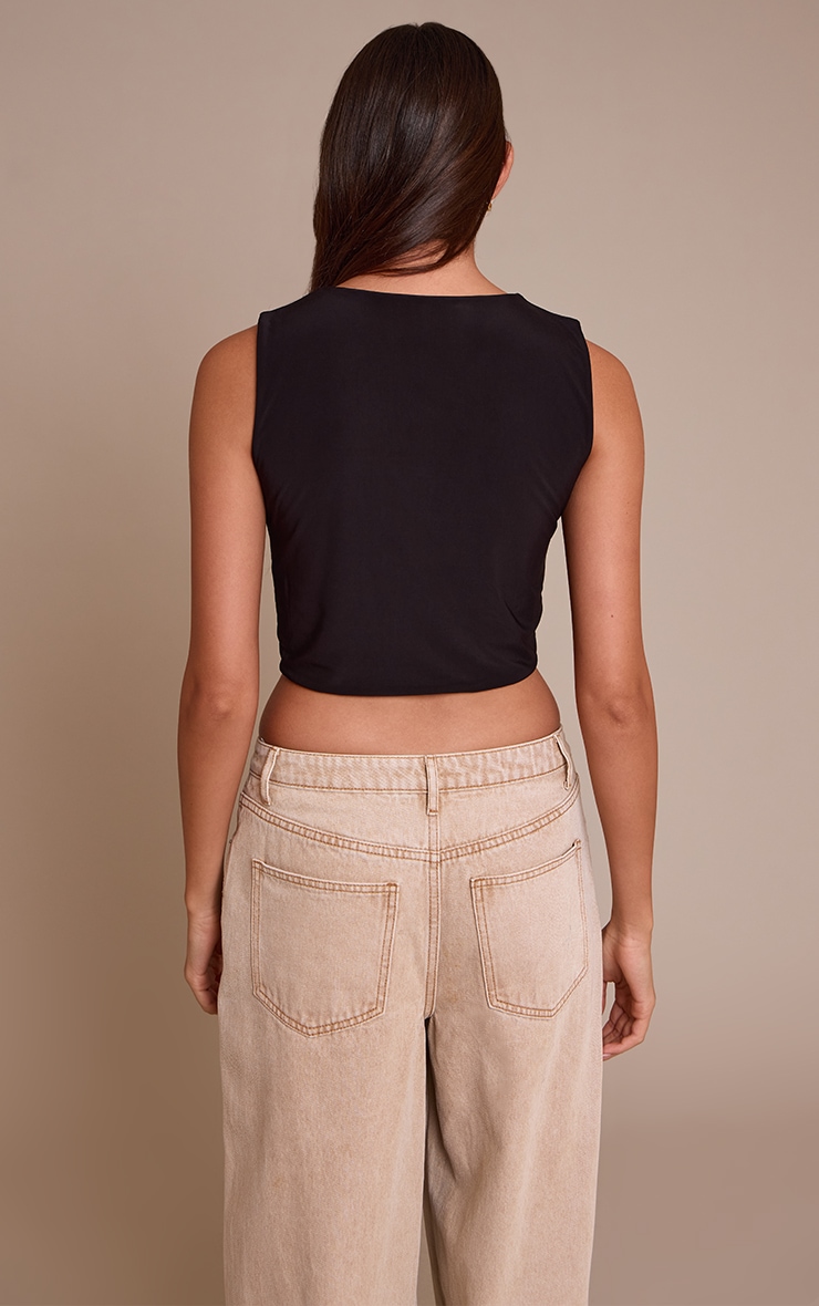 Black Double Layer Twist Detail Cami Top image 2
