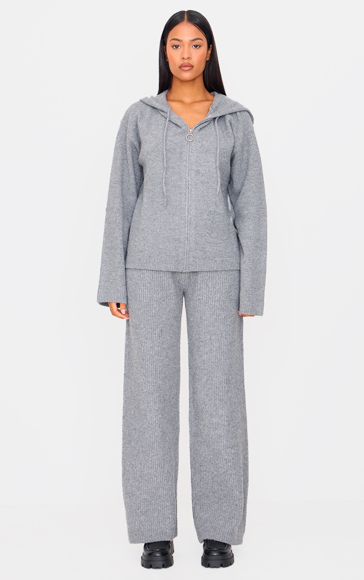 Tall Grey Knit Wide Leg Trousers