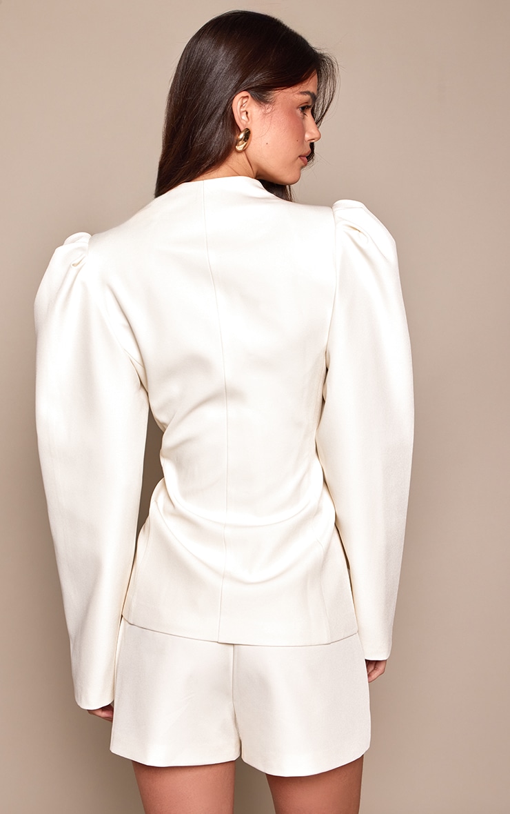 Cream Gathered Sleeve Cinched Blazer image 2