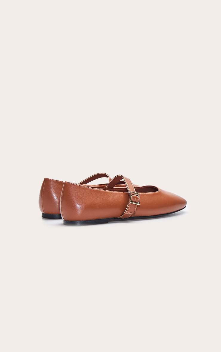 Camel Faux Suede Square Toe Buckle Ballet Flats image 4
