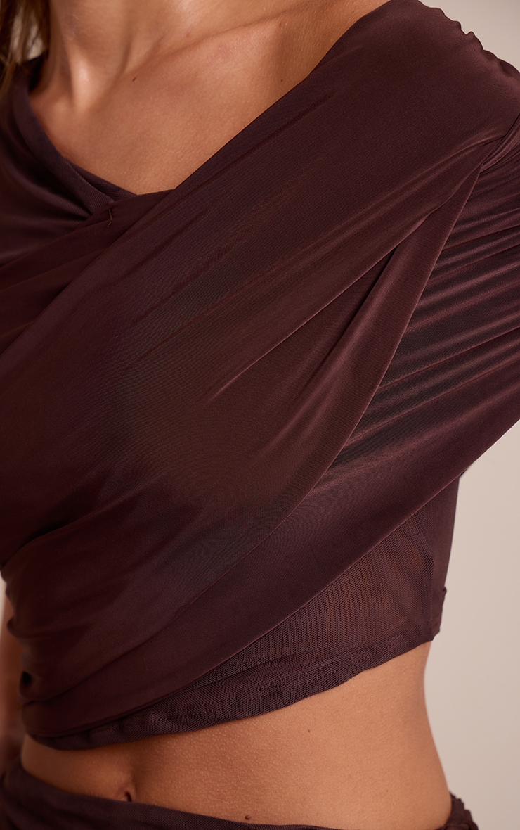 Chocolate  Mesh Double Layer Slinky Drape Top  image 4