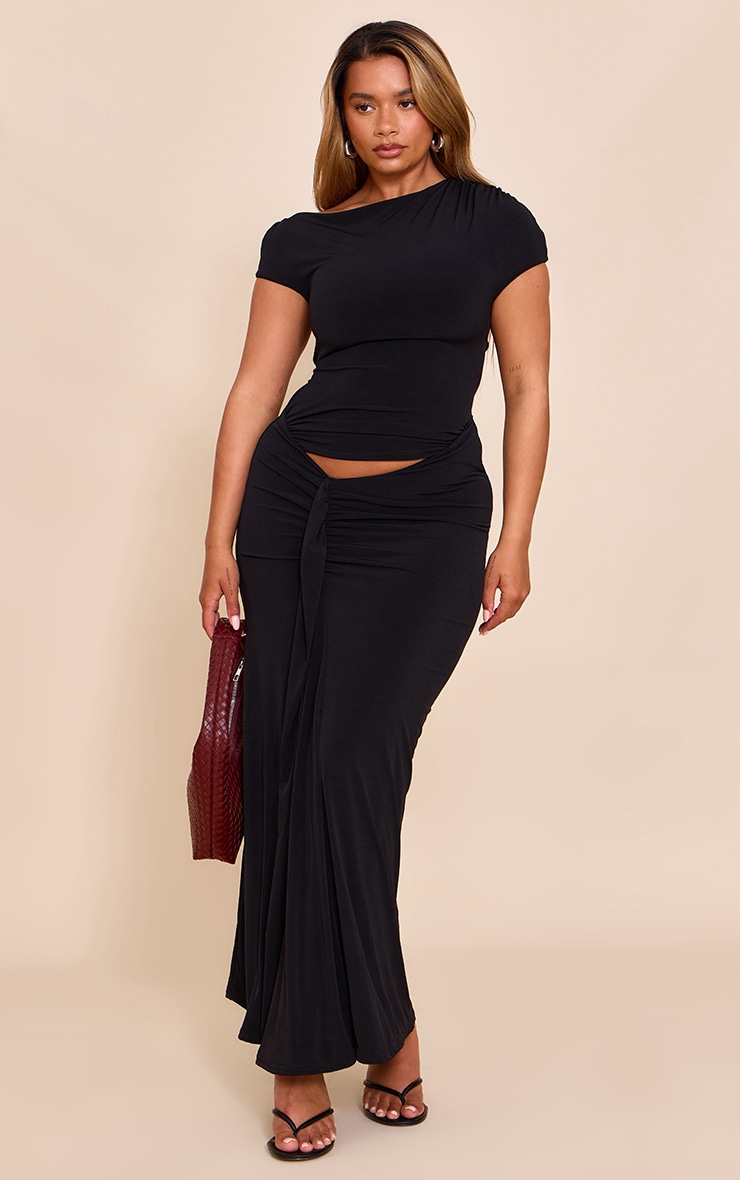Shape Black Off Shoulder Lace Up Back Drape Detail Maxi Dress image 1