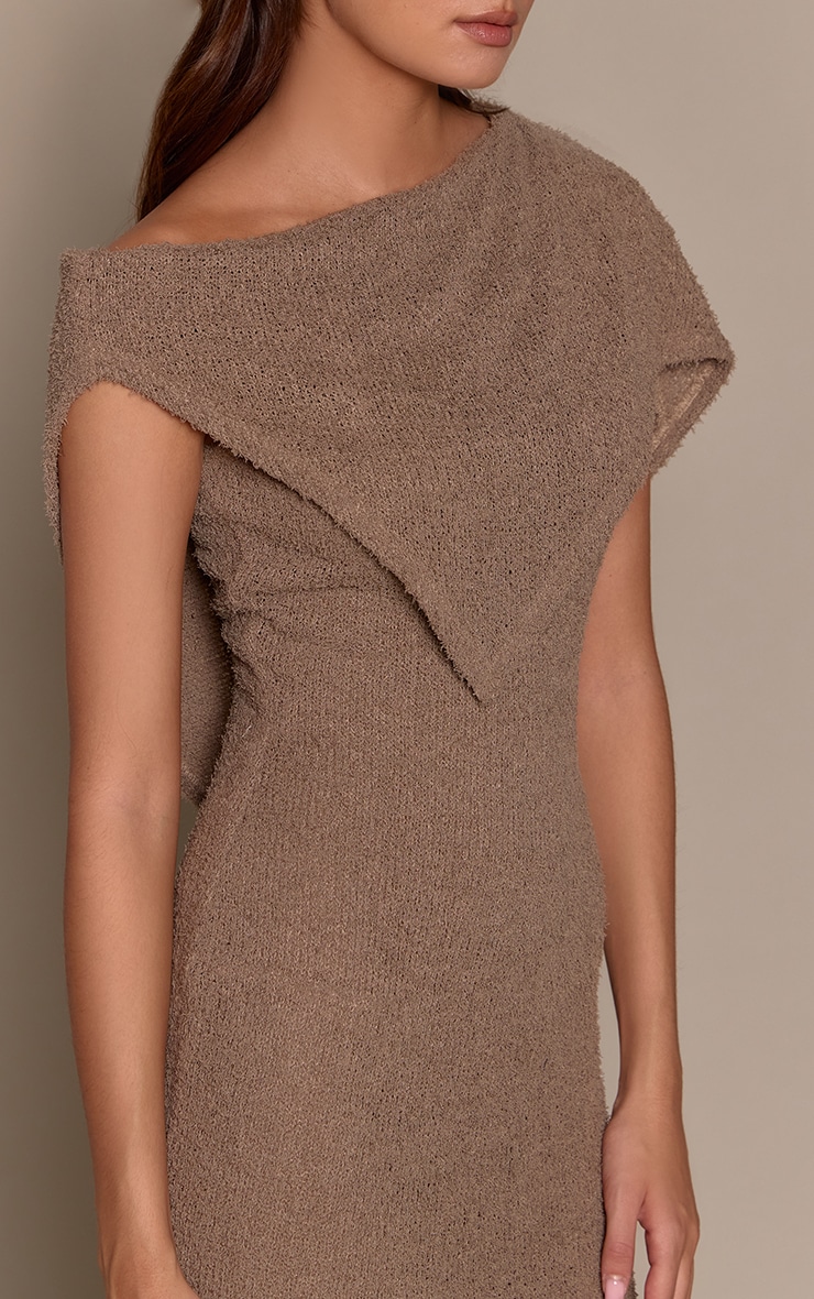 Taupe Textured Cape Detail Sleeveless Maxi Dress image 4