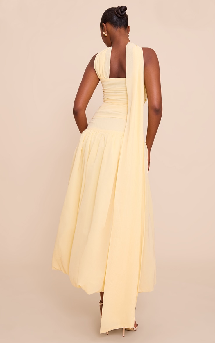 Lemon Bandeau Scarf Detail Puffball Midaxi Dress image 2