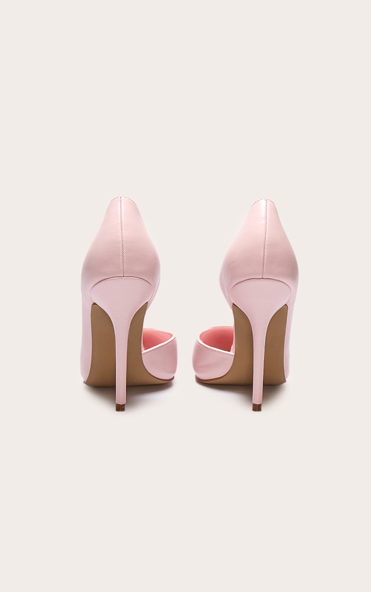 Baby Pink Pu Point Toe Curved Cut Out High Heel Courts image 3