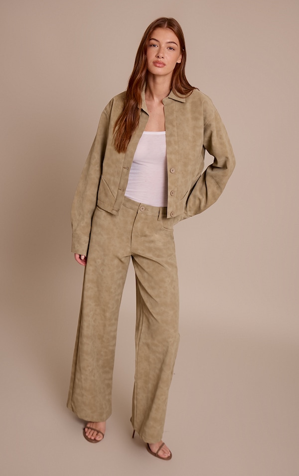 Pantalon large en PU gris pierre délavé