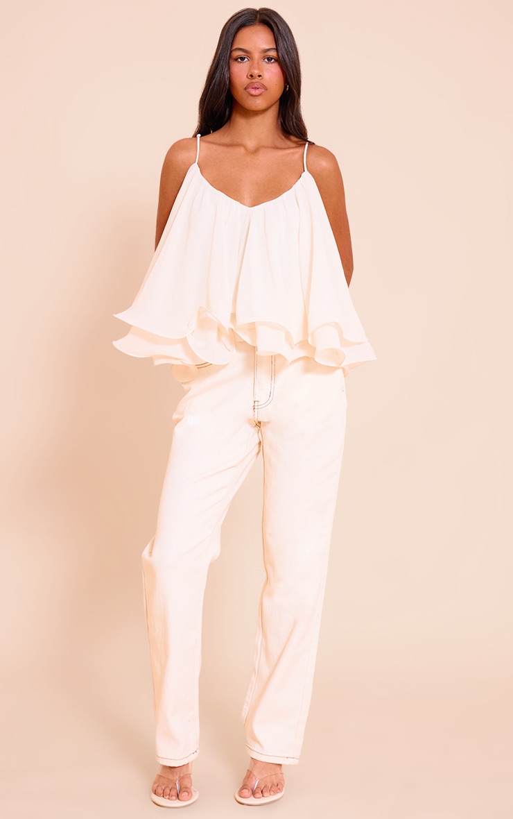 Petite Top bouffant en mousseline de soie crème à étages image 3
