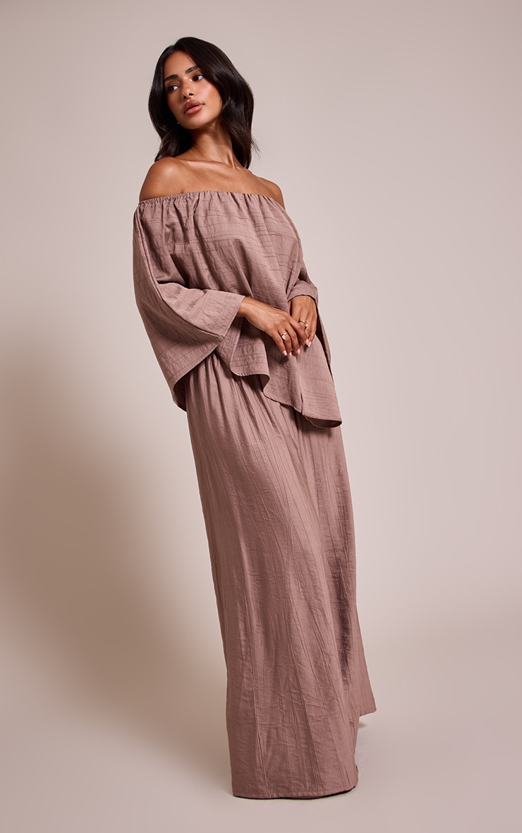 Petite Taupe Crinkle Asymmetric Bardot Cape Top image 3