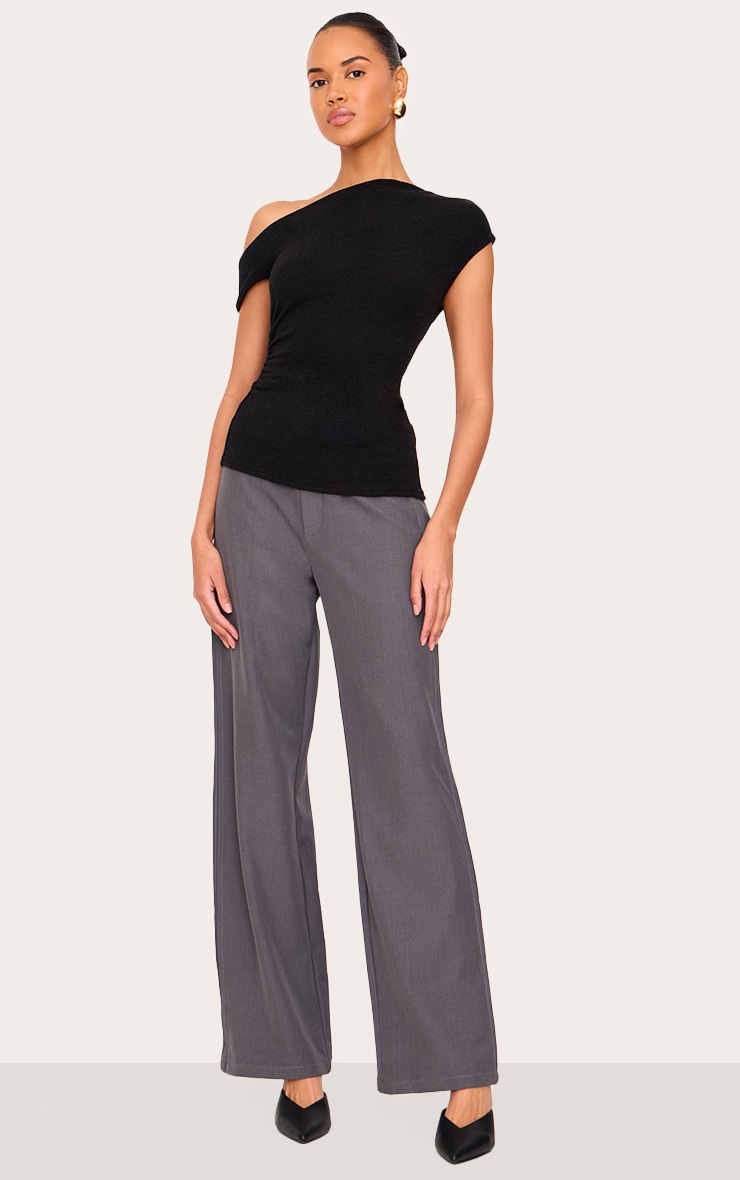 Black Textured Ruched Asymmetric Longline Top image 3