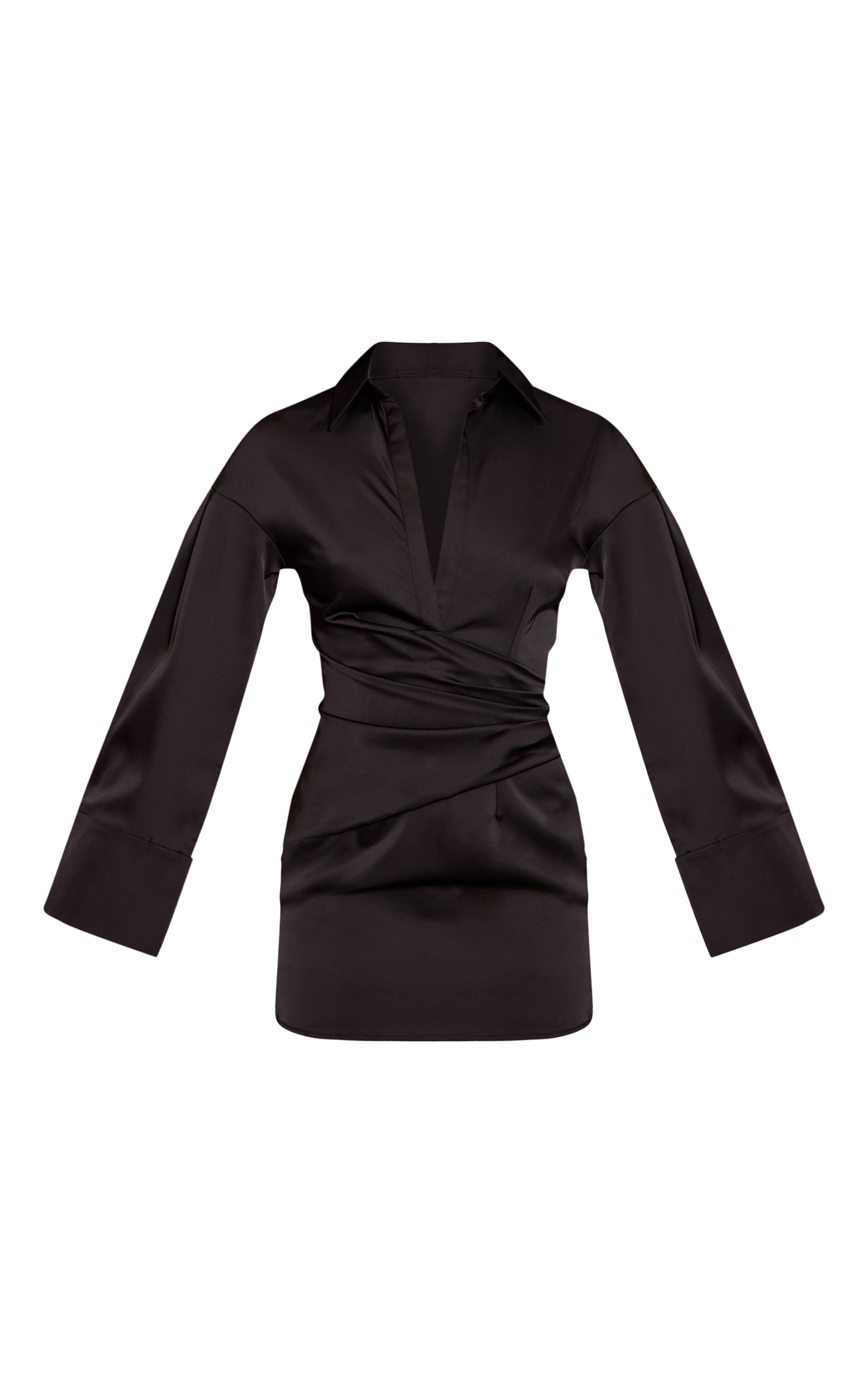 Robe chemise satinée deluxe noire à manches cloche image 5
