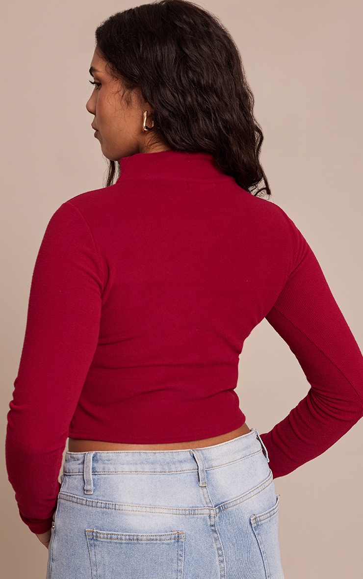 Shape Burgundy Micro Rib Long Sleeve Roll Neck Top image 2