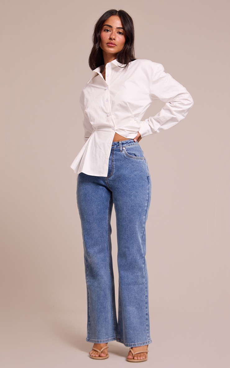 Petite Mid Blue High Waisted Denim Bootcut Jeans image 1