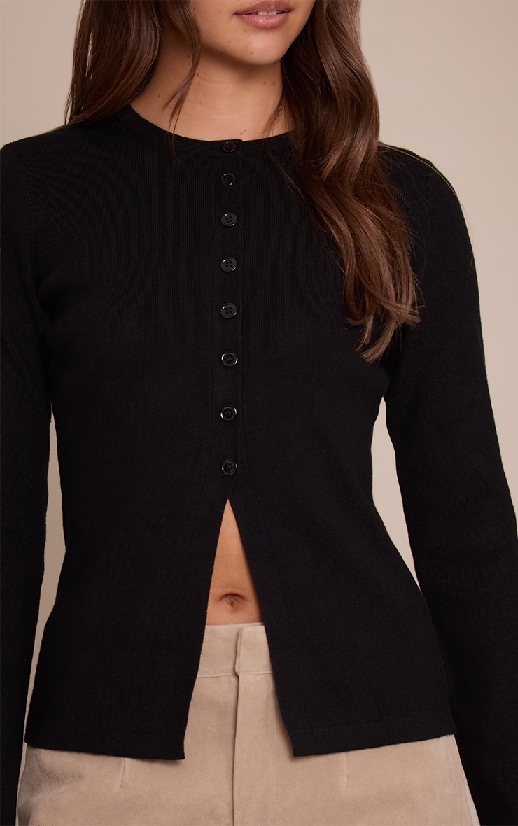 Black Rib Knitted Button Down Cardigan  image 4
