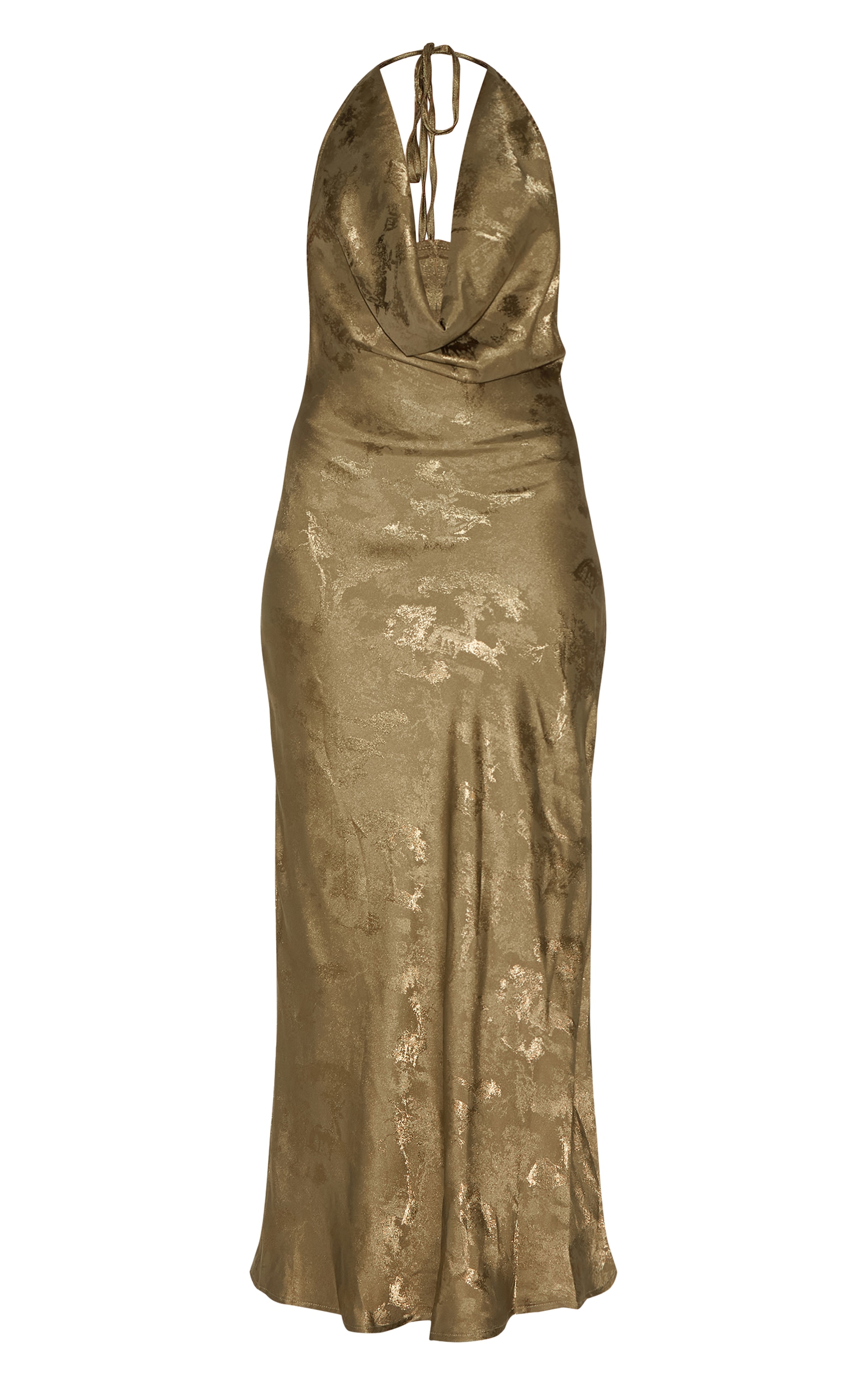 Olive Satin Extreme Cowl Neck Maxi Dress image 5
