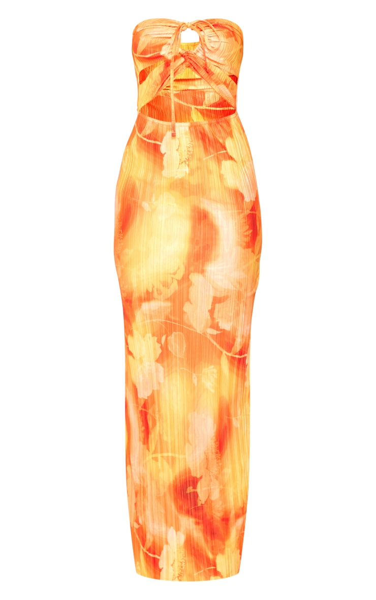 Orange Floral Plisse Cut Out Halterneck Maxi Dress | PrettyLittleThing USA