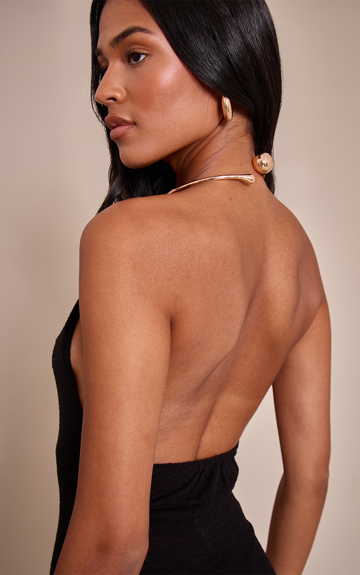 Tall Black Gold Cuff Detail Knitted Maxi Dress image 4