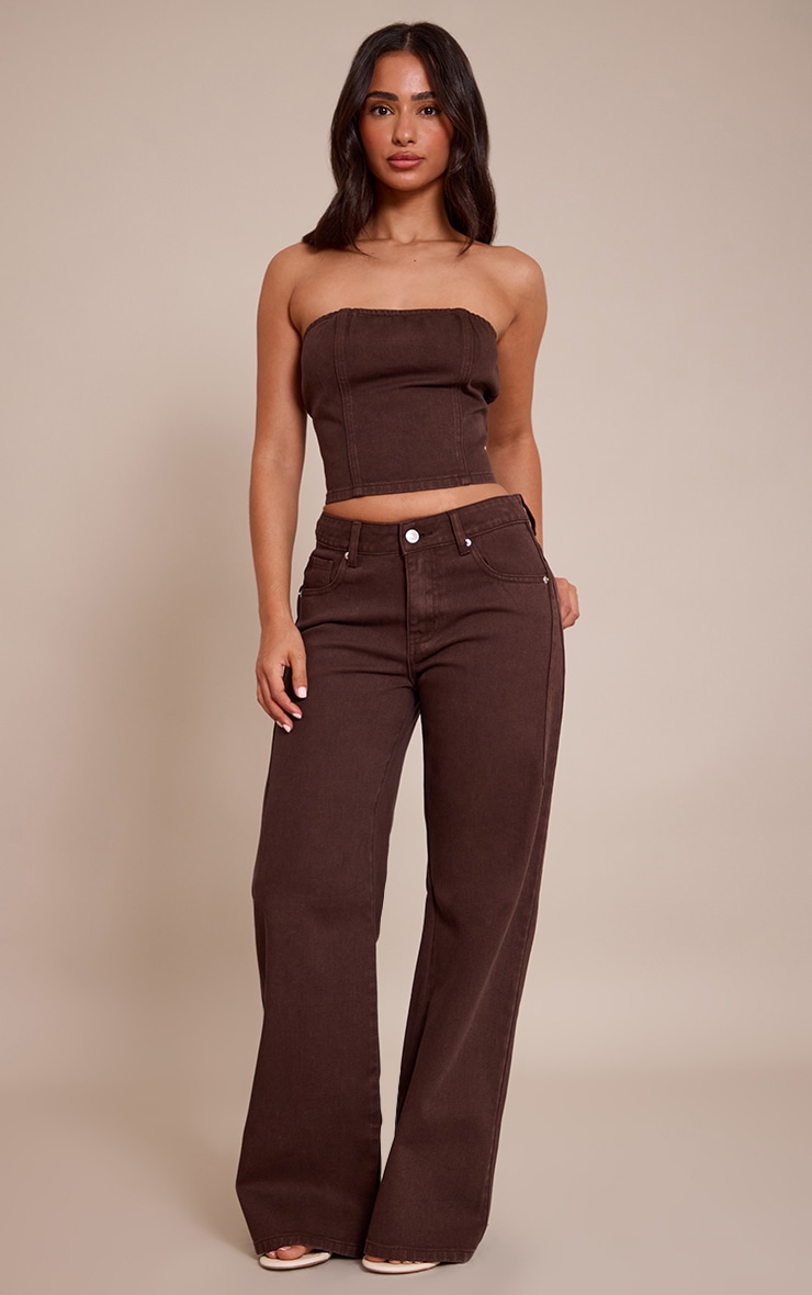 Petite Chocolate Wide Leg Side Seam Detail Jeans