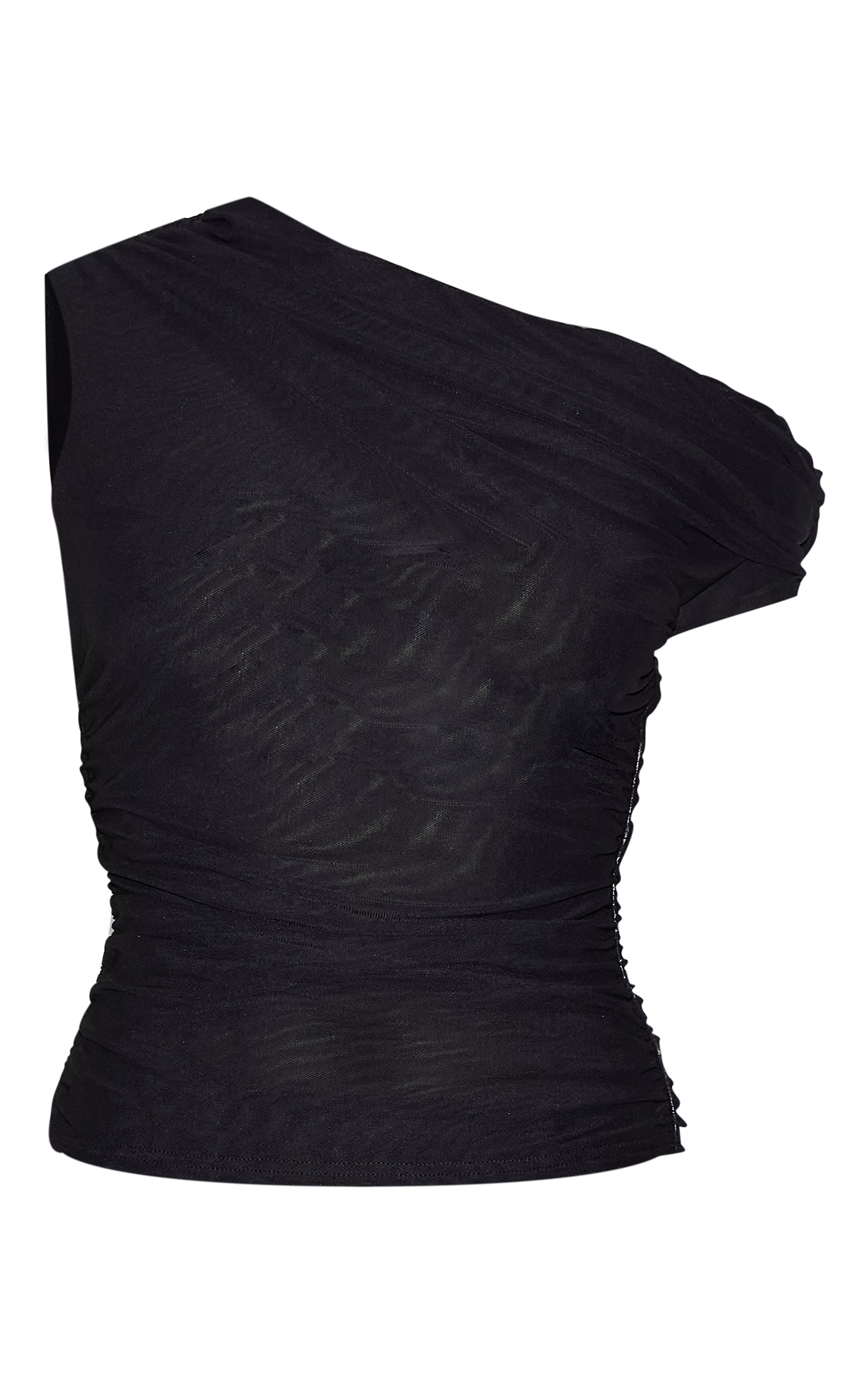 Top asymétrique en mesh doublé noir froncé image 5